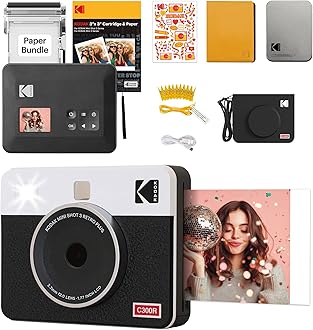 - KODAK Mini Shot 3 Retro 4PASS 2-in-1 Instant Digital Camera and Photo Printer (3x3 inches) Initial 8 Sheets + 30 Sheets Gift Bundle, White (NOT Zink)
