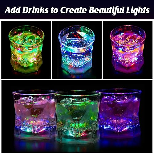 Miniatura 6 de UPZAI Vasos LED antiguos vasos de 10 onzas activados por líquidos, multicolor, juego de 4 vasos de plástico divertidos para agua, cerveza, cóctel,