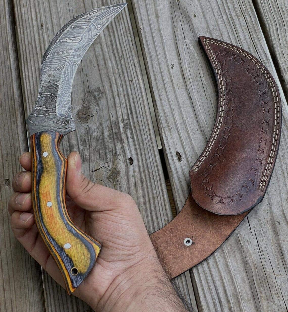 Amazon.com: KE-0700-HK Custom Handmade Damascus Steel Hunting Karambit  Knife 11