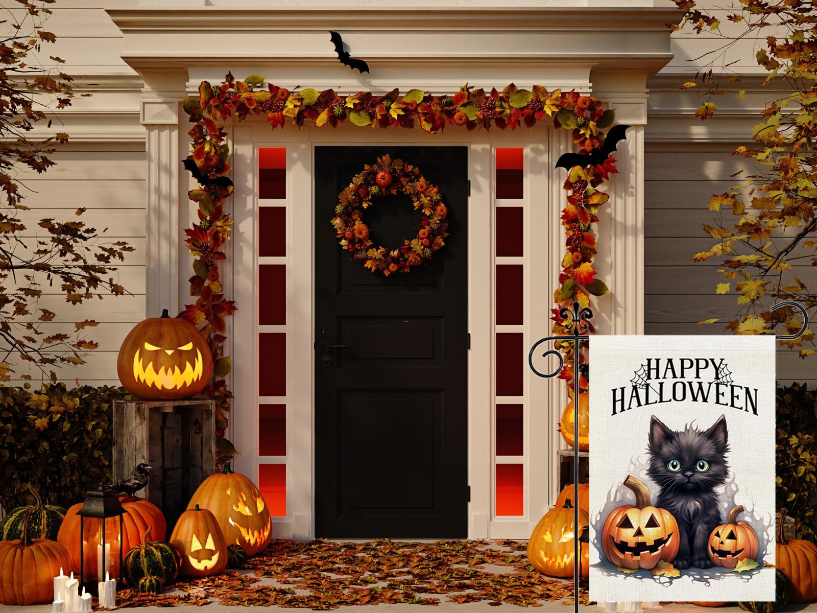 Auomily Gartenflagge Halloween – Schwarze Katze, 30,5 X 45,7 Cm, Doppelseitig, Jute