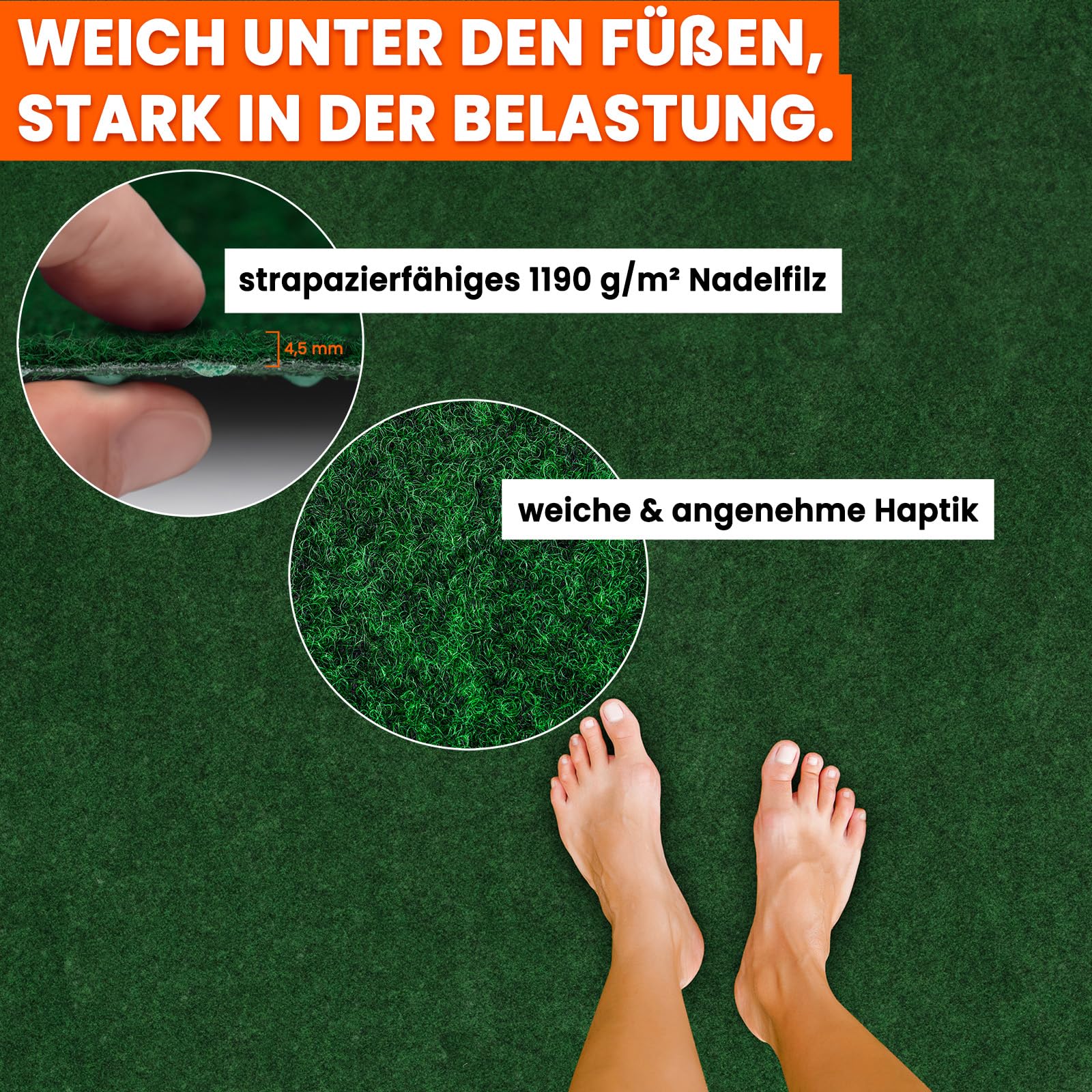 Midori Rasenteppich | Balkonteppich 133 x 500 cm in Grün | Robuster & witterungsbeständiger Kunstrasen-Teppich mit Drainage-Noppen für Balkon Terrasse Outdoor