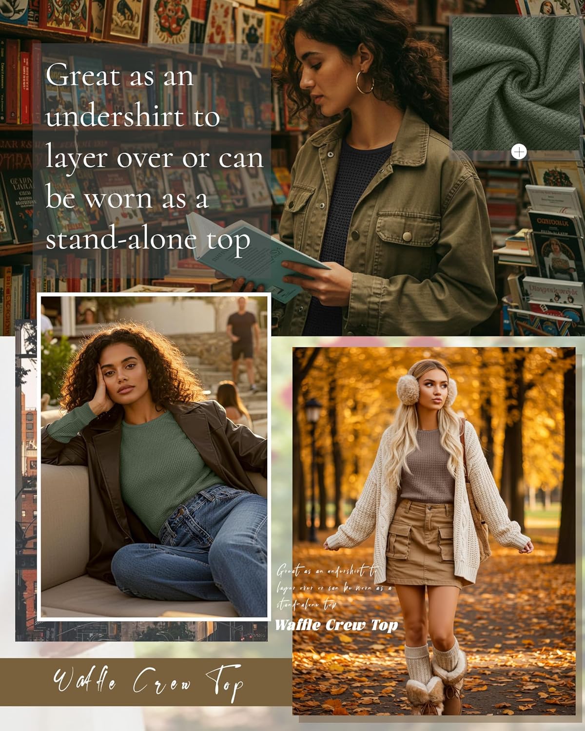 3 Pack Women's Waffle Knit Long Sleeve Shirts, Crew Neck Slim Fit Thermal Tops Casual Stretch Basic Pullover - Image 5