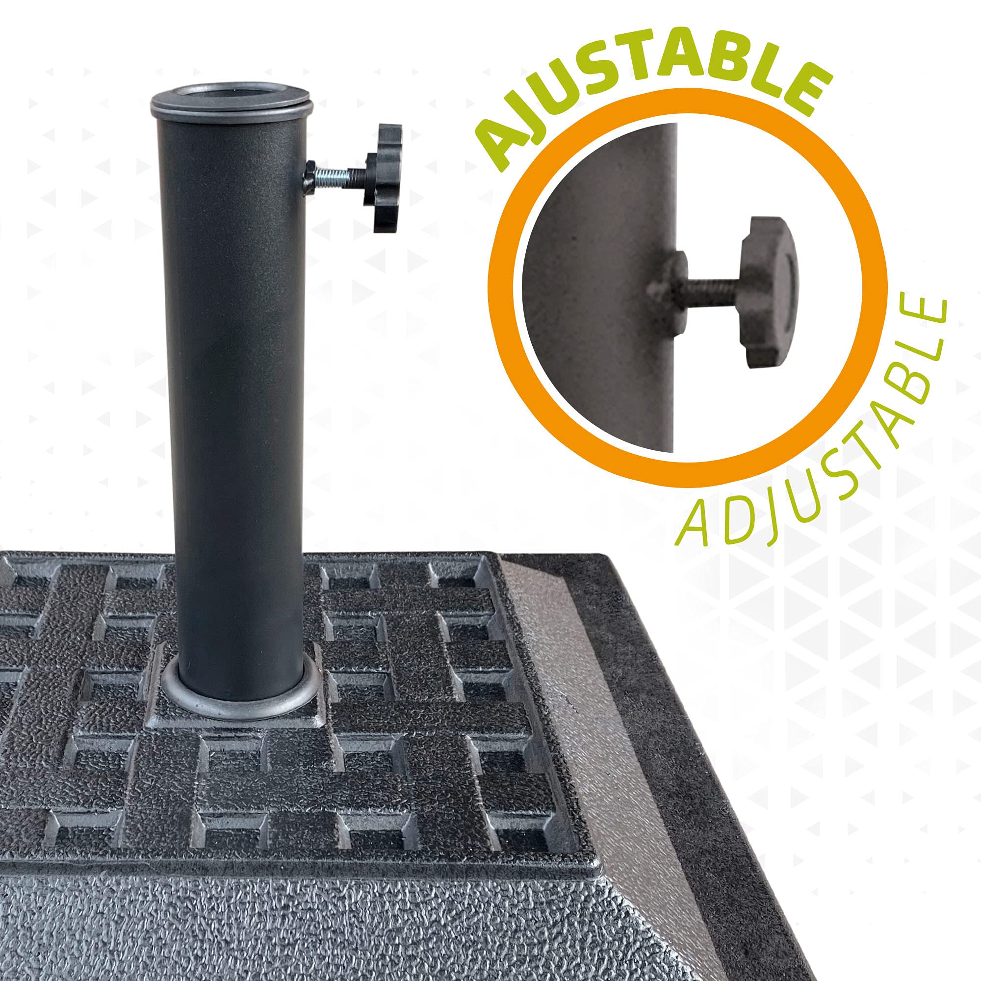 AKTIVE Supporto per ombrellone, base per ombrellone, palo da 38-48 mm, 44x44x33 cm, nero, materiale in poliresina, base per ombrellone da giardino, quadrata, 12 kg, Giardino