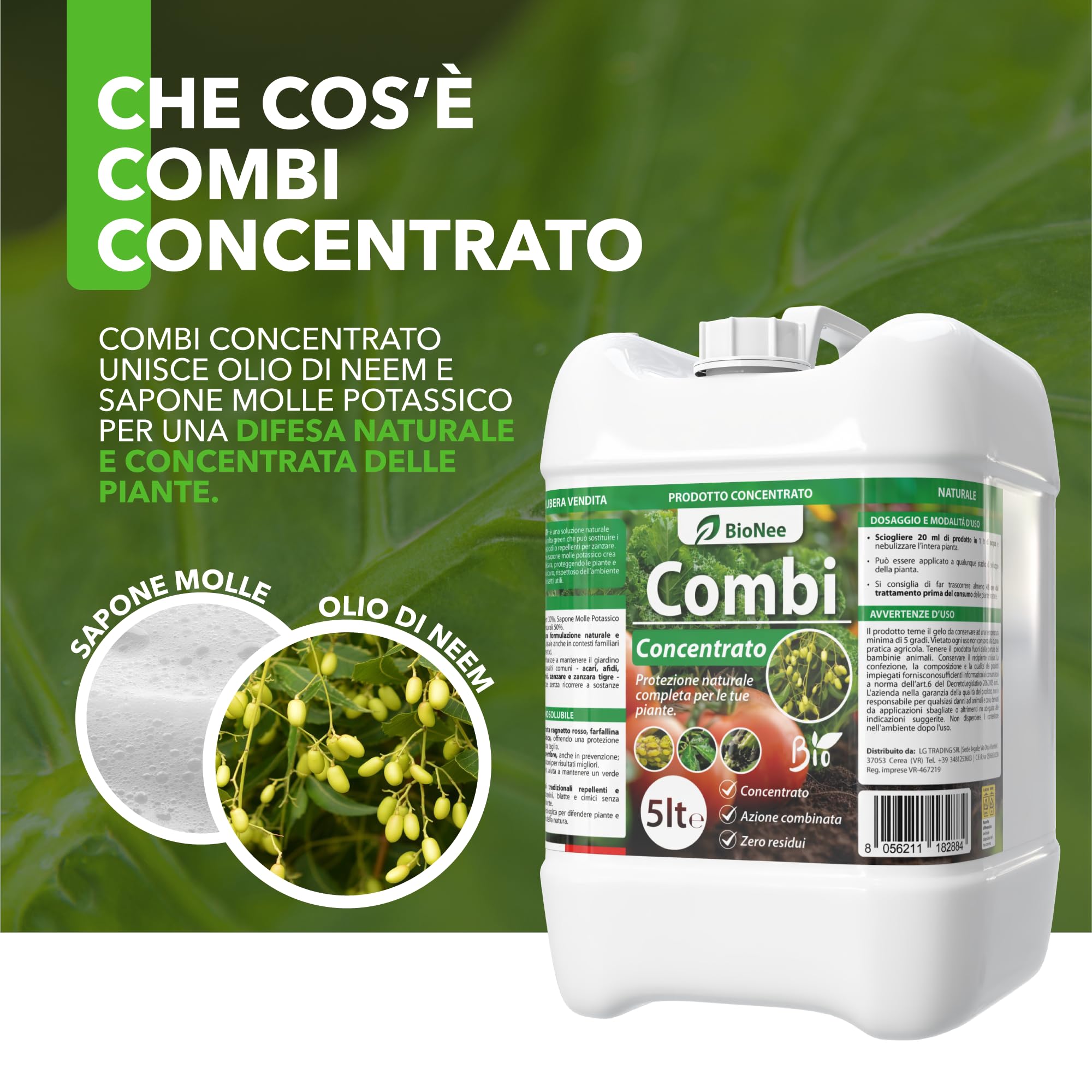 Combi Concentrato BioNee – Trattamento Naturale per Piante con Olio di Neem + Sapone Molle | Contra Afidi, Cocciniglie, Acari, Parassiti | Idrosolubile da Diluire (5 litri)