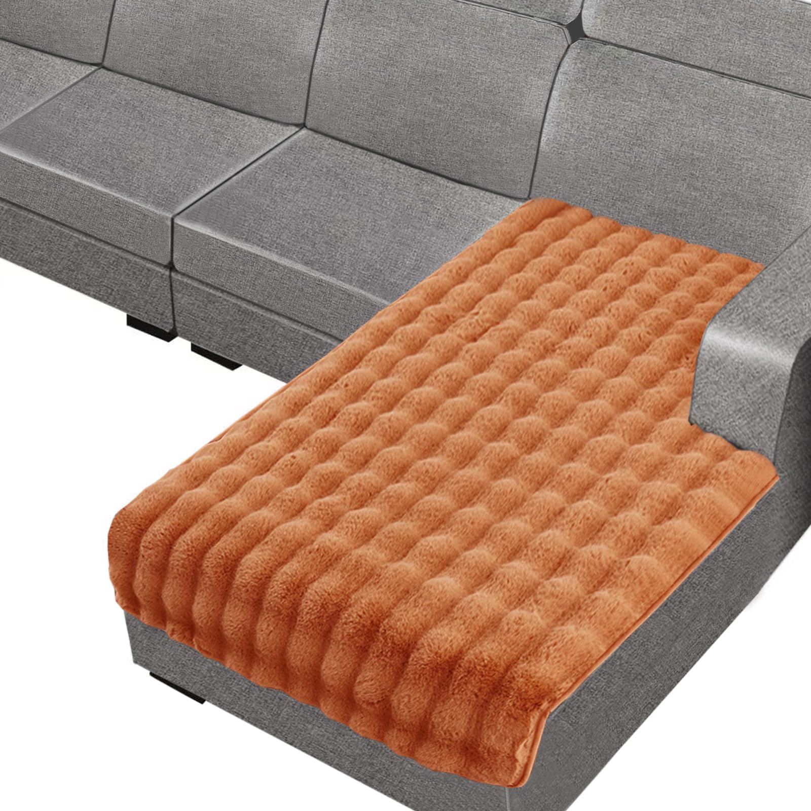 Rabbit Plush Sofa Cover 1 2 3 Seater, Sofa Slipcover Corner L Shape Thick Warm Couch Protector Anti-slip Caravan Seat Cushion Covers for Kids, Pets (Orange,120×160cm Open-Forked)