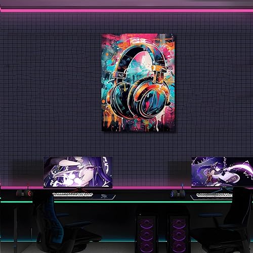 Miniatura 4 de KDKJTOP Cuadro colorido de auriculares, arte de pared en lienzo con graffiti para auriculares, 12 x 16 pulgadas11.8 x 15.7 in, arte de pared