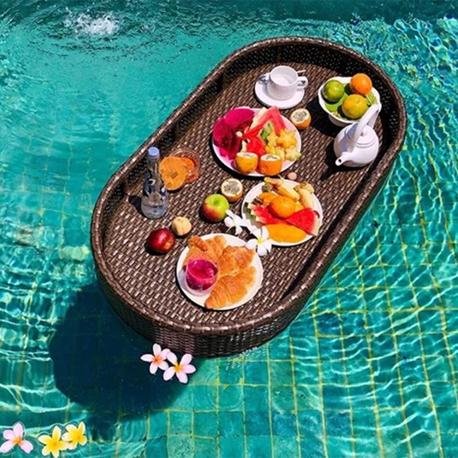 bandejas flotantes. Mesa y Barra flotantes for Servir: flotadores de Piscina for Adultos Que sirven Bebidas, Brunch y Comida en el Agua.(Brown)