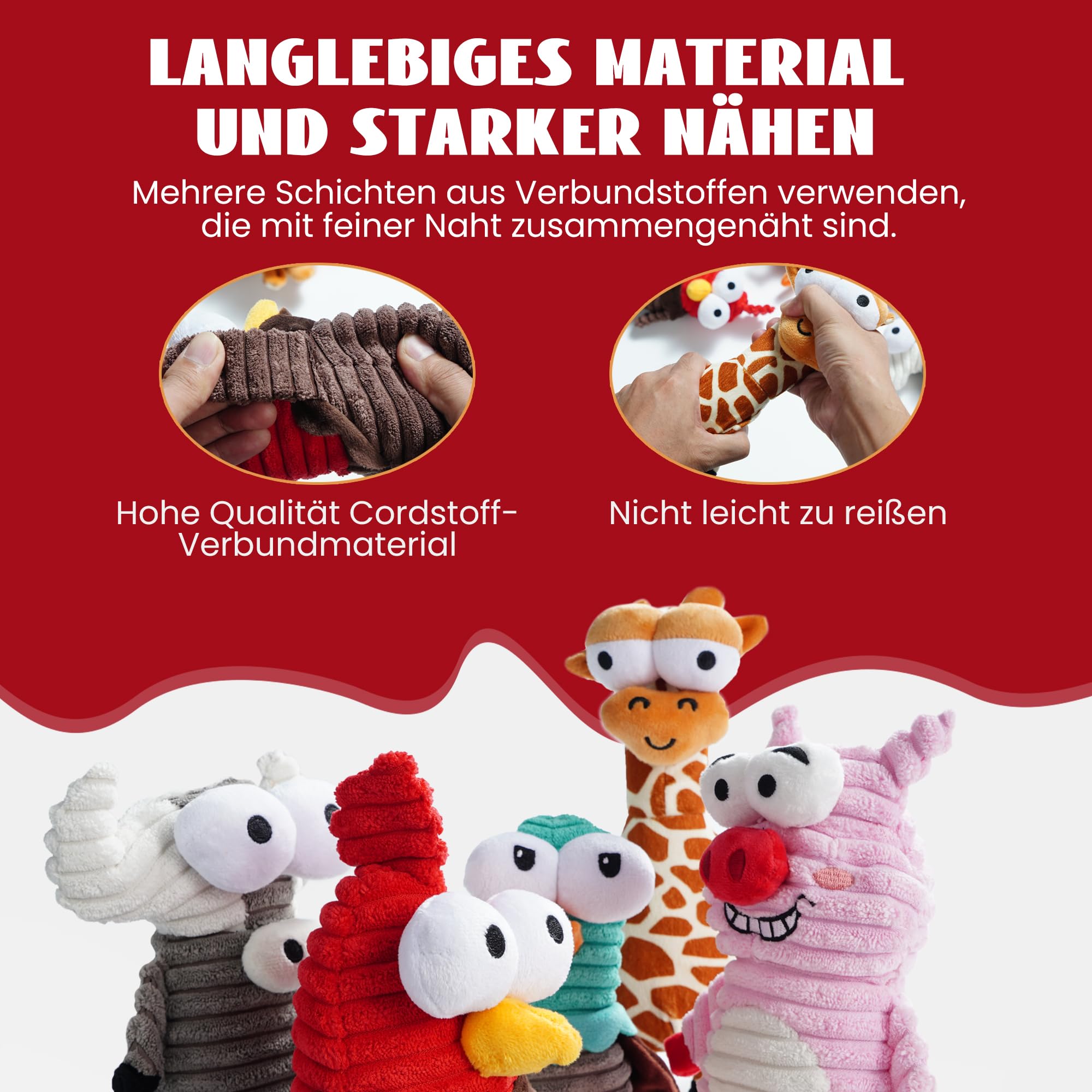 Nocciola 5 Packs Quietschendes Hundespielzeug, 5 Lustige Seltsame Quietschen für Verschiedene Tiere, Unzerstörbares Kuscheltier für Welpen, Plüsch-Spielzeug für Kleine, Große Hunde