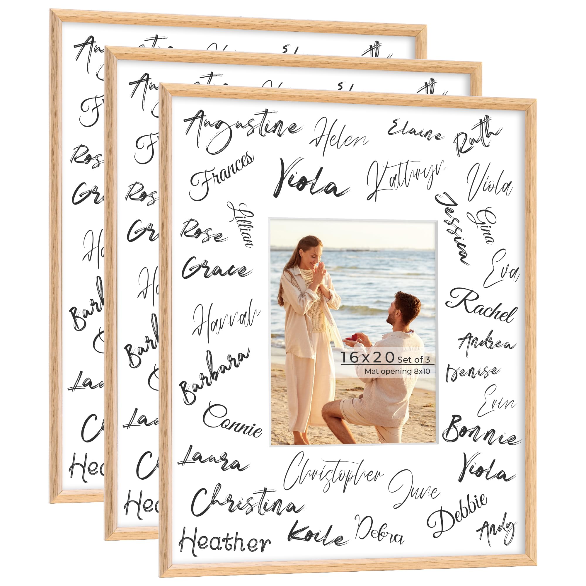 Axeman 16x20 Signature Picture Frame, Graduation Frame Board with 8x10 Photo White Mat for Wedding Graduation, Oak Frame for Wall or Tabletop Display, 3PCS