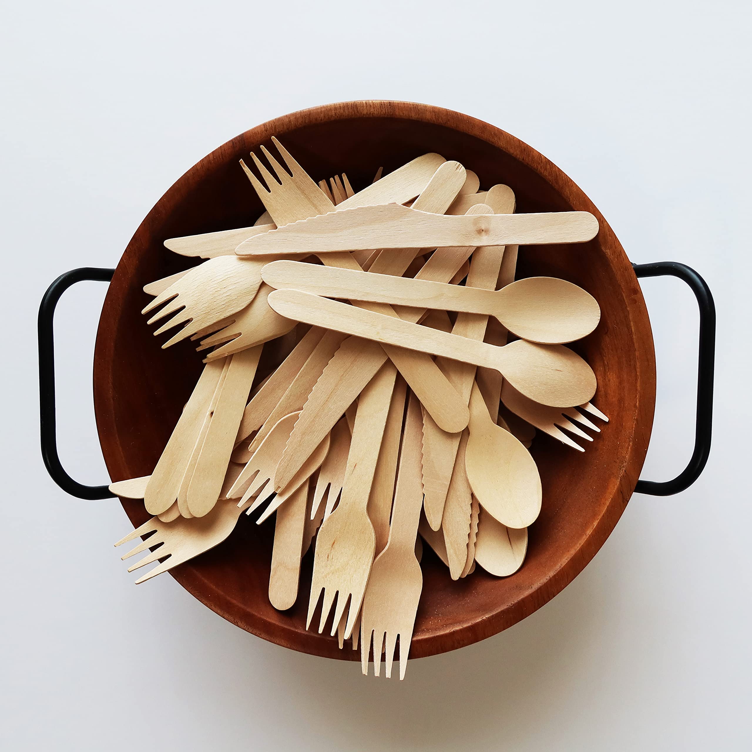 Set di posate usa e getta in legno, 100% naturale, ecologico, biodegradabile e compostabile, alternativa alle posate in plastica, 200 pezzi, utensili da 15,9 cm, 100 forchette, 50 cucchiai, 50