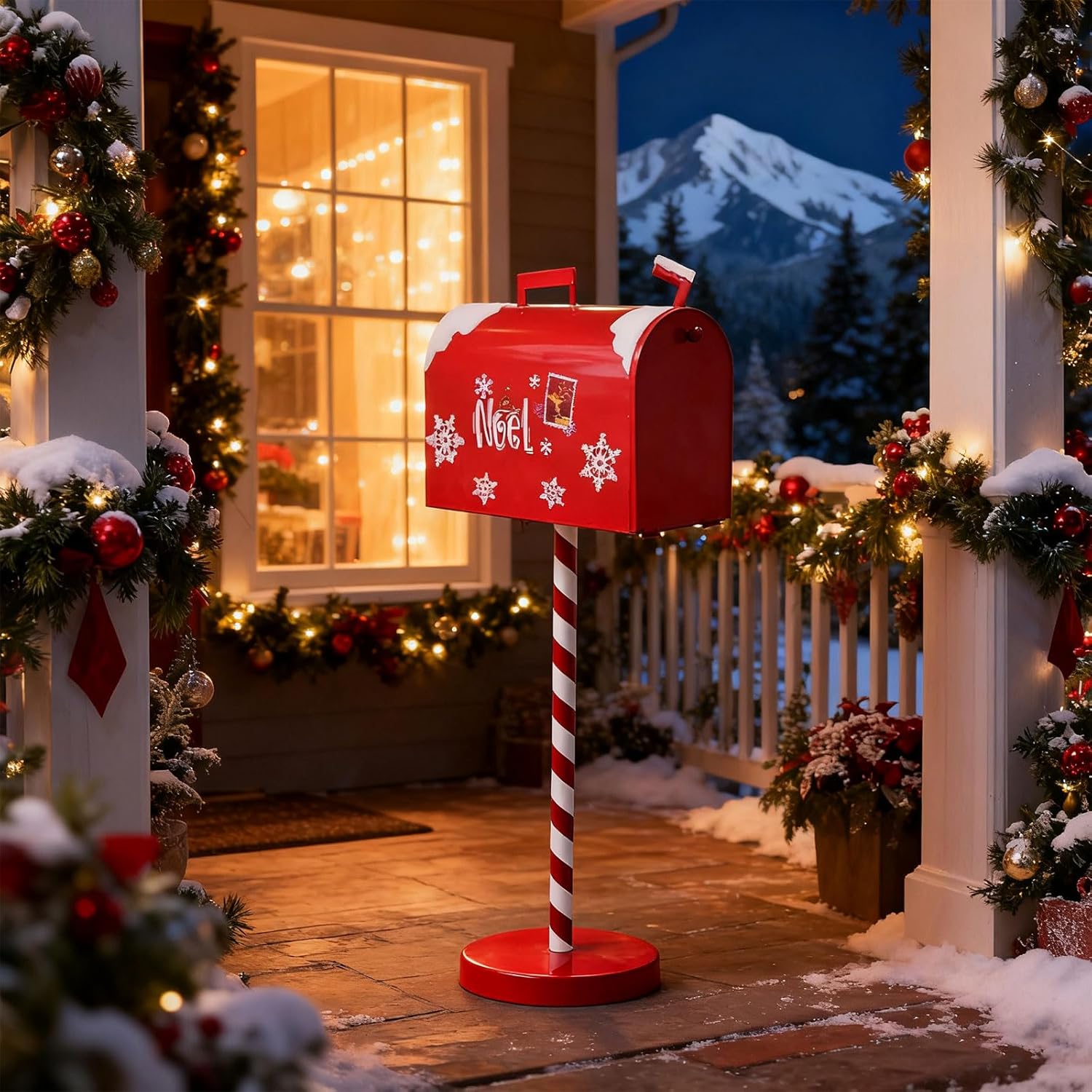 Festival Red Mail Post Box for Christmas Decorations Santa Letter Storage Metal Wooden Mailbox Ornament Holiday Indoor Outdoor Decoration