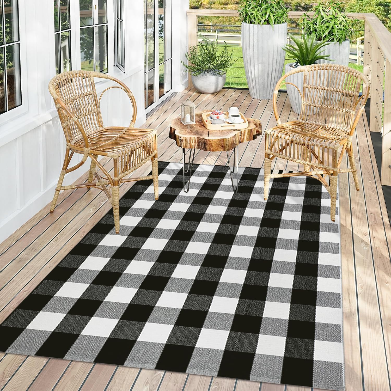 Indoor Outdoor Rug 3x5 Front Door Mat Outdoor Cotton Welcome Mat Outdoor Farmhouse Layered Mat Washable Stripe Outdoor Mats for Entrance Front Door Porch Balcony(Black/Tan) — view 17