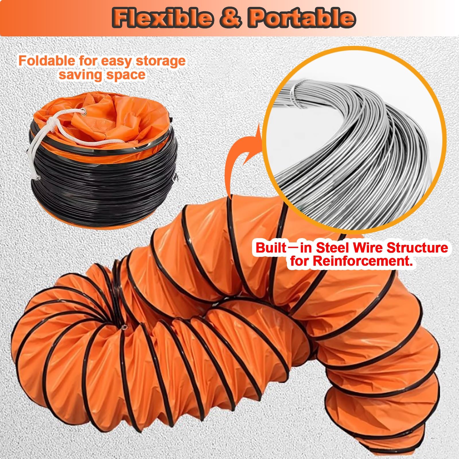 Tubo flessibile in PVC per ventola di scarico del ventilatore, anelli a forma di D per una facile conservazione, tubo di aspirazione dell'aria