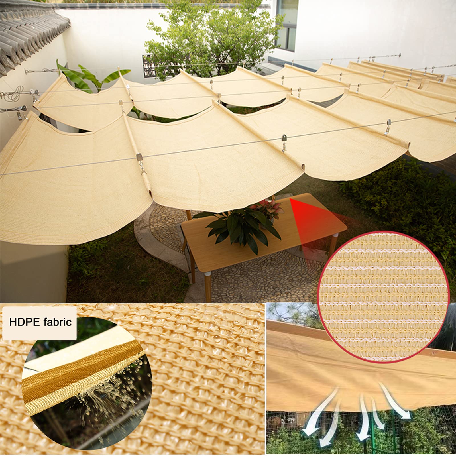 Sonnensegel für draußen, Terrasse, leichter, atmungsaktiver Stoff, einziehbar, Wellenmuster, 95 % UV-Schutz, perfekt für Partys und