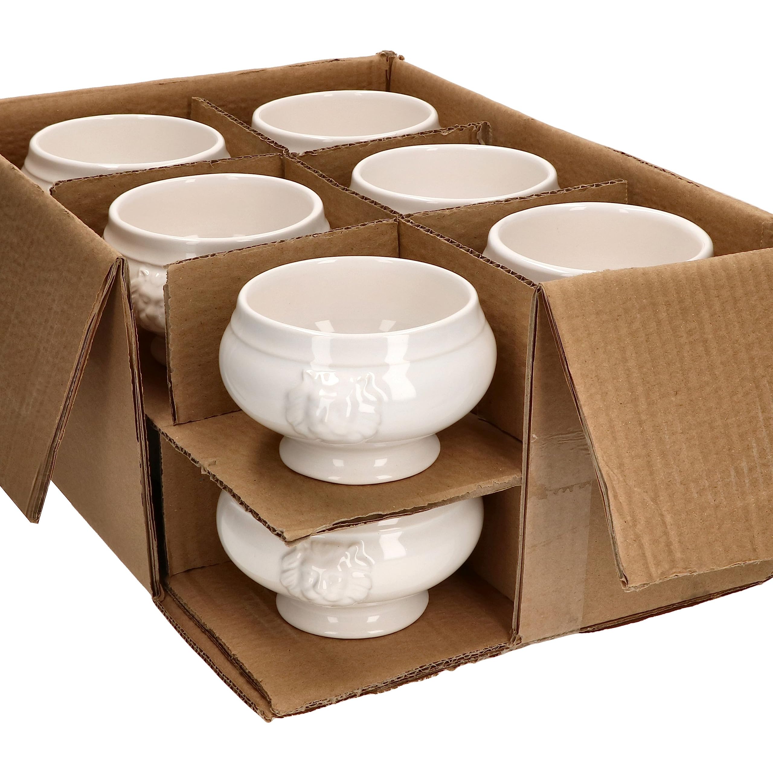 MamboCat Set di 12 terrine Leo con testa di leone, piccole – 250 ml, per 12 persone, tazze da zuppa bianche da 0,25 litri, zuppa con teste di leone, per zuppa di nozze, piselli o lenticchie