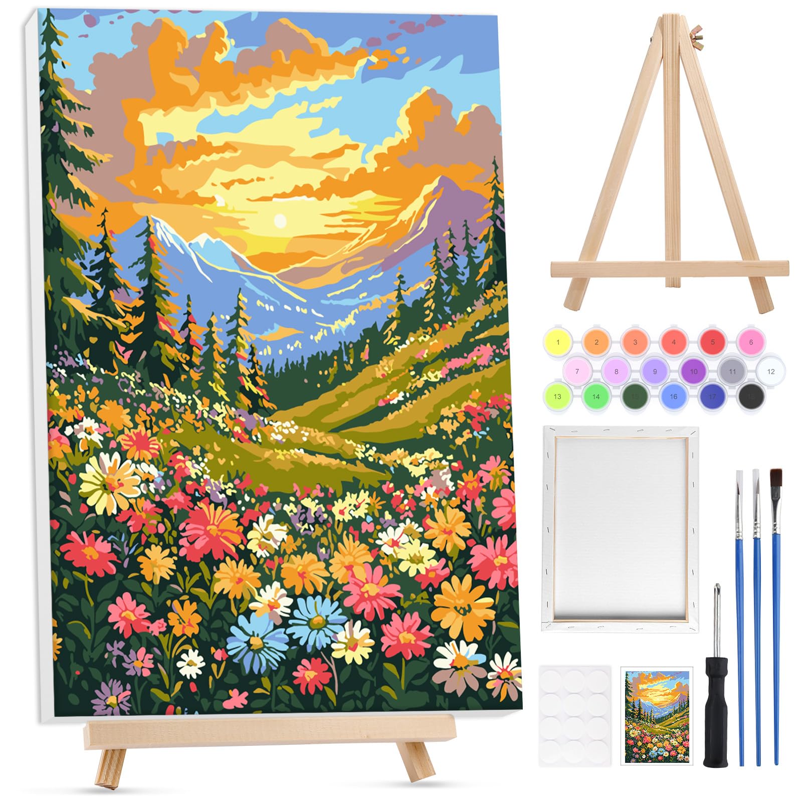 Lxmsja Pintar por Numeros Adultos Paisaje con Marco, DIY Cuadros para Pintar por Números con Caballete de Madera, Pintura Acrilica Manualidades Adultos, Decoracion Hogar Pared 20x30cm