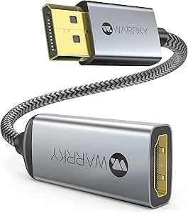 4K DisplayPort to HDMI Adapter Cable, WARRKY ( 2K 60Hz, 1080p 120Hz) Uni-Directional High-Speed DP PC to HDMI Monitor Converter Compatible for HP, Dell, GPU, AMD, NVIDIA, More. Male to Female. Passive