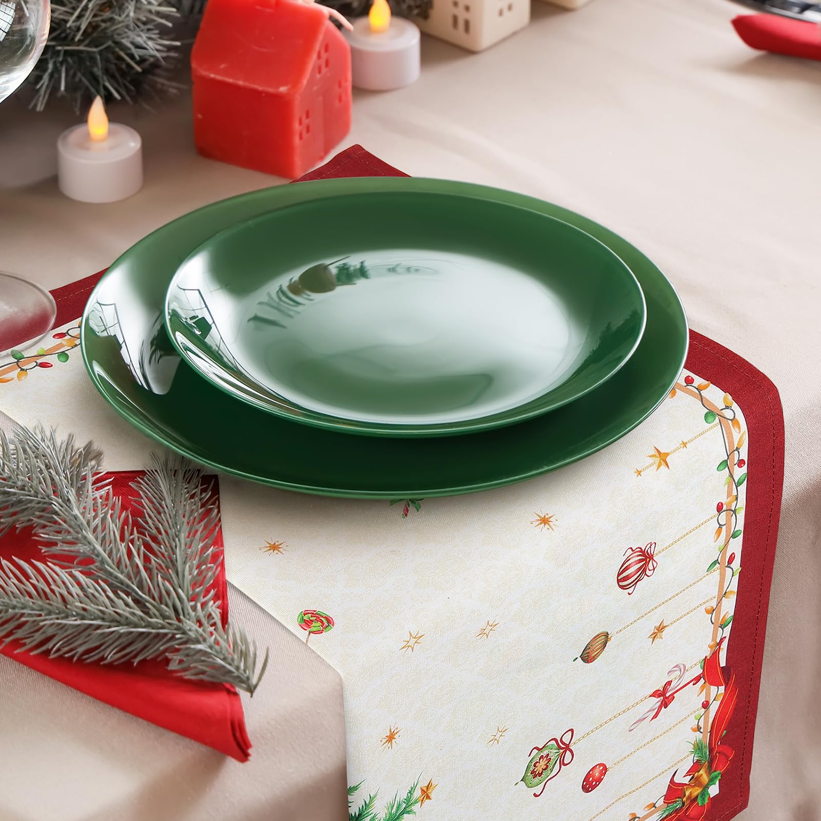 Noël Serviettes de Table Lot de 12, Serviettes en Tissu 100% Coton Sapin de Noël Rouge Doux et Confortable Réutilisables pour Le Famille Cuisine Décorations Cadeaux(45cm×45cm)