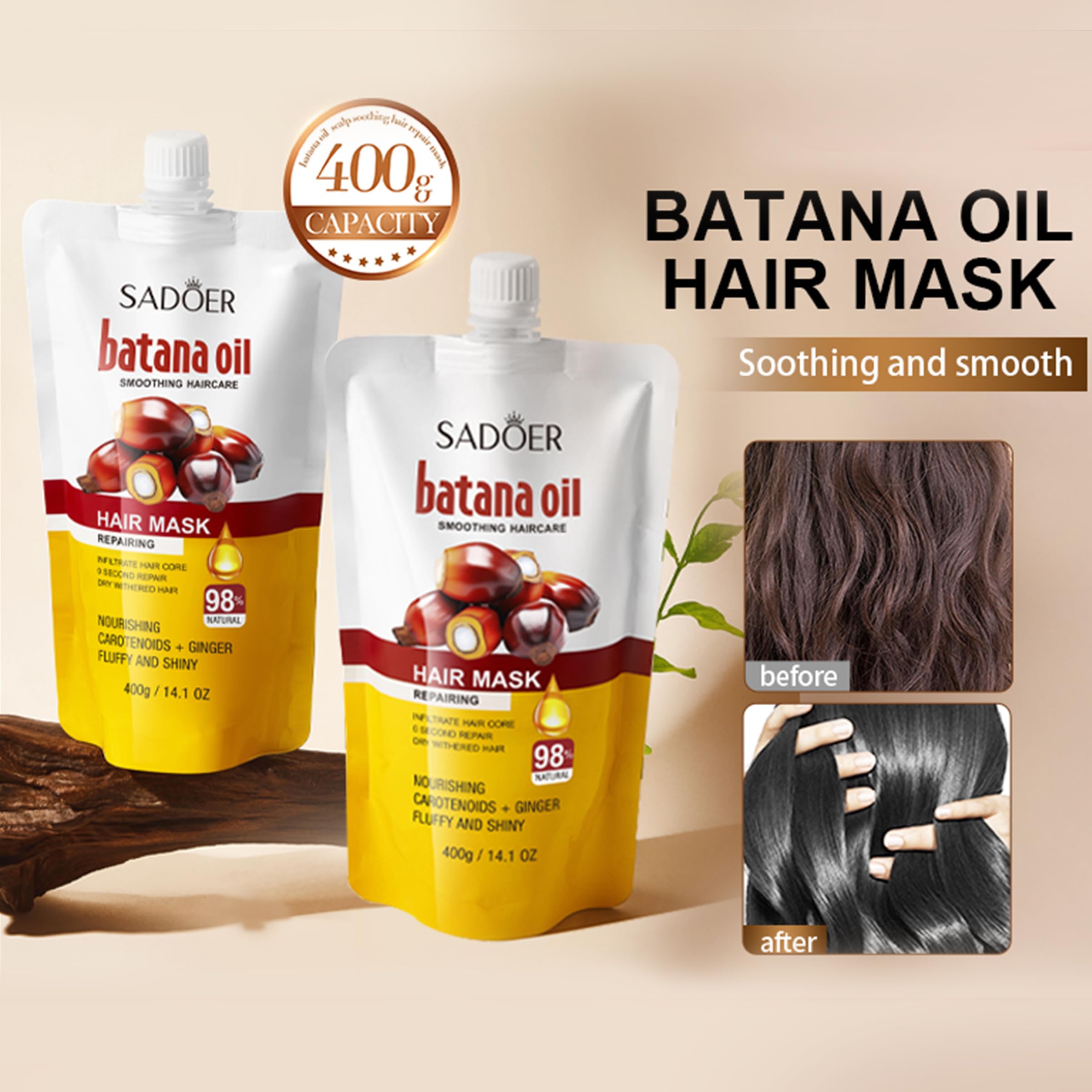 UZTUZT Batana Oil Hair Mask - Intense Repair & Deep Conditioning Treatment for Dry Damaged Hair - Nourishing Smoothing Formula with 98% Natural Ingredients, Restores Shine