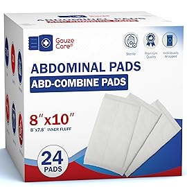 GauzeCare Sterile Abdominal- ABD Combine Pads| 24-Pack, 8x10 Inches| Extra Absorbent & Thick, Individually Wrapped Wound Dressing, First Aid Pads| Surgical-Grade, Nonstick- for Heavy Leakage, Post Op