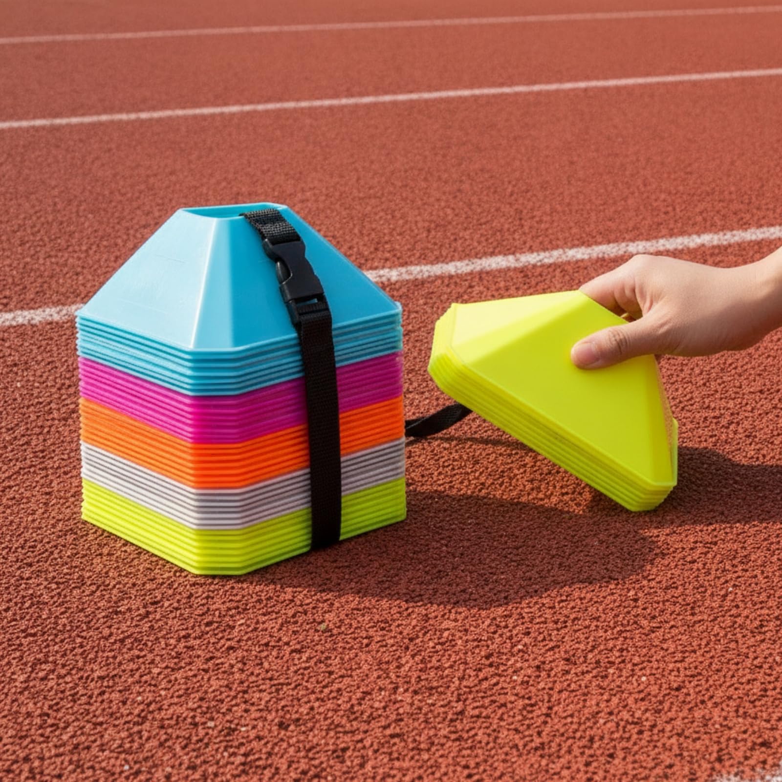 50 Pezzi Colori Vivaci | Alta Visibilità, Cinesini, Impilabili, Attrezzatura Sportiva, per Allenamento di Agilità, Pcanestro, Squadre