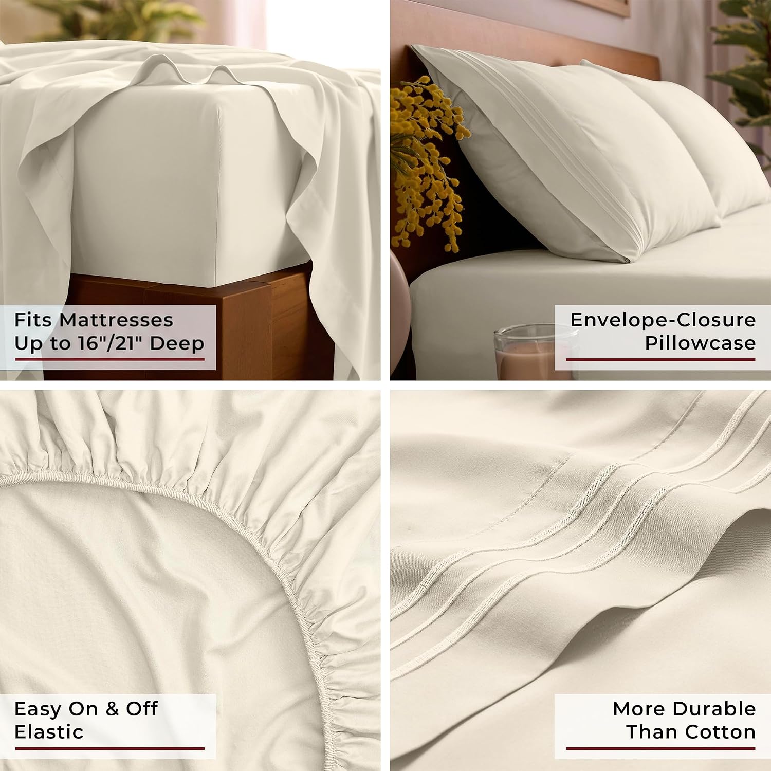 Mellanni Iconic 4-Piece, Ultra Soft Sheet Set (Queen, Golden Ivory) image 5