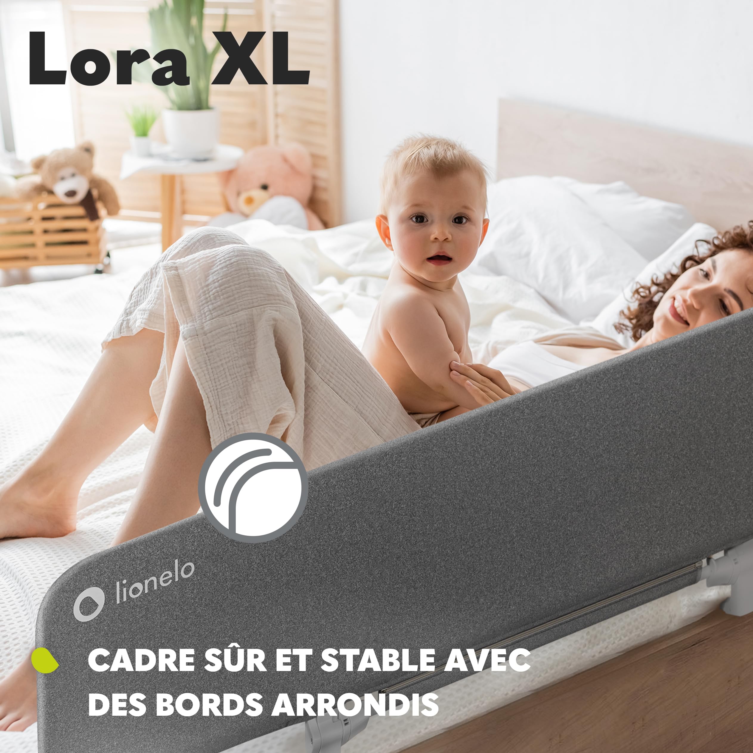 lionelo Lora XL Barrière de Sécurité Bébé Pliable 45-150 cm Réglage Inclinaison 180° Verrouillage StandSafe (Grey)