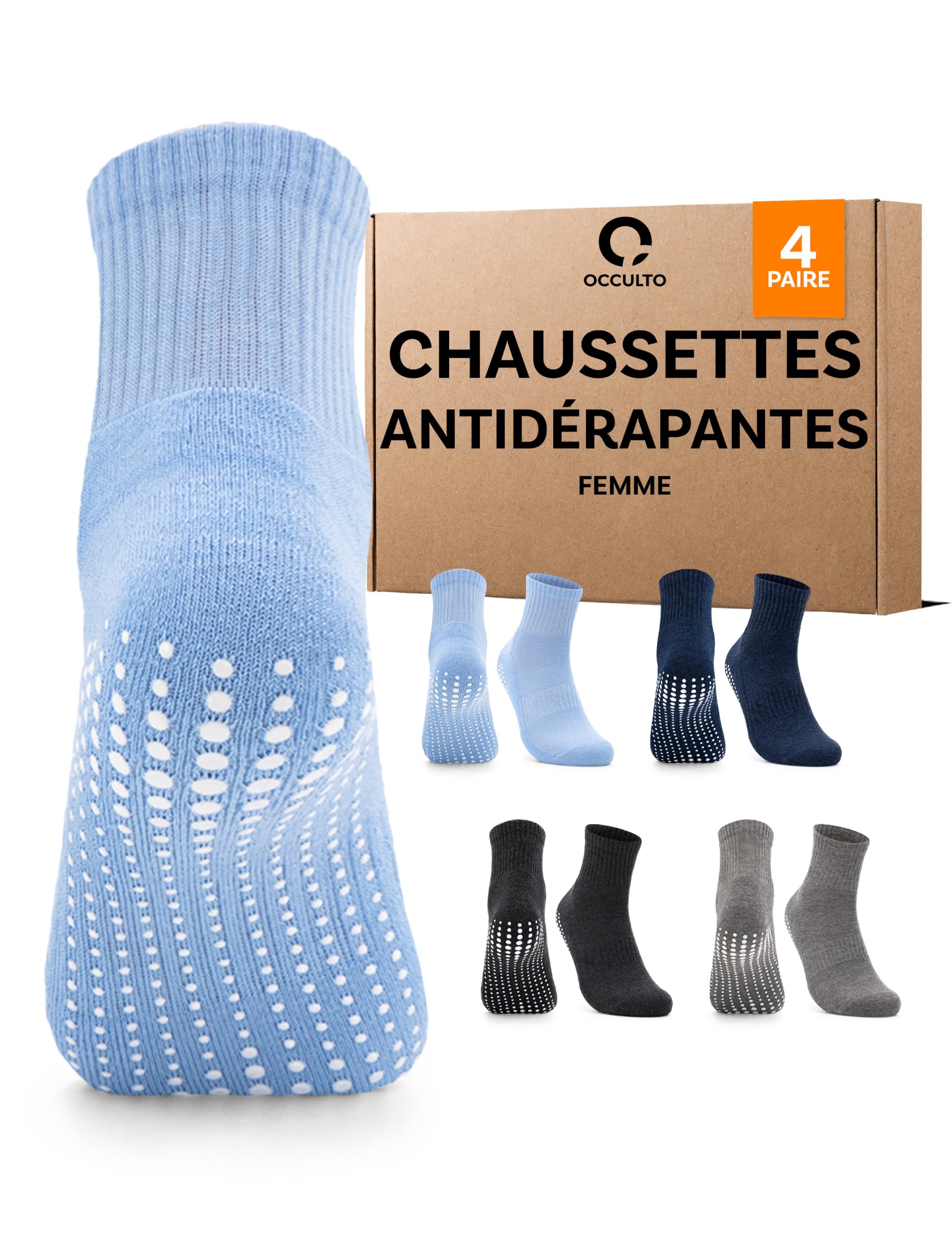 Occulto chaussettes antidérapantes femmes 80% coton 2-4 Paires (modèle: Madeleine)