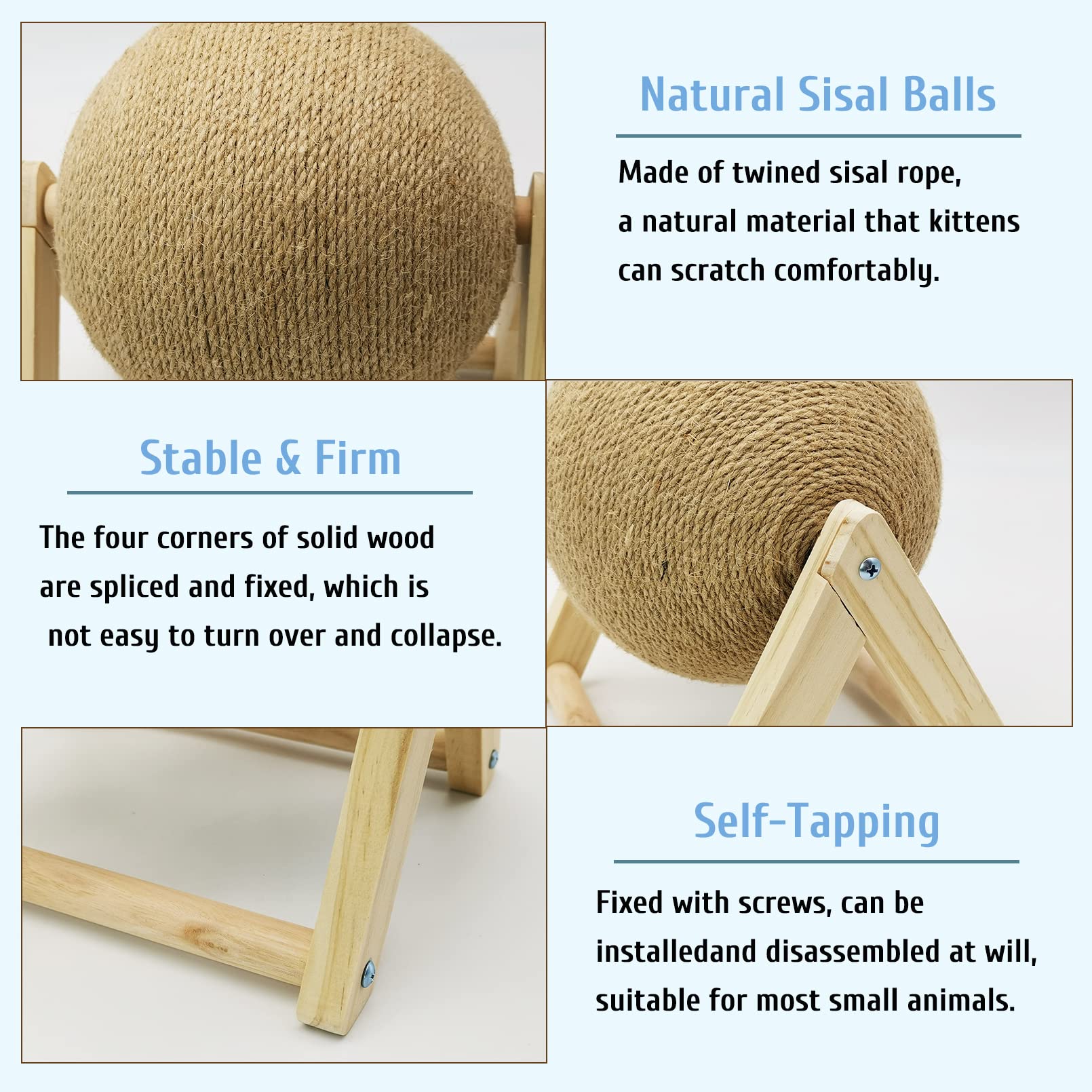 Fhiny Kratzspielzeug für Hasen, natürliches Massivholz, Sisal-Kratzball für Indoor-Kätzchen, Krallen-Kratzball für Kätzchen, Hasen, Chinchilla, Frettchen oder andere kleine Tiere (Medium)