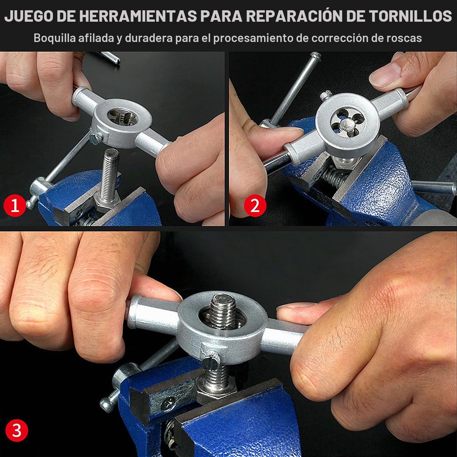 110 Piezas Juego de Machos y Terrajas M2-M18 Terrajas y Machos de Roscar Métricos Juego de Herramientas para Roscar con Llaves para Cortar Roscas