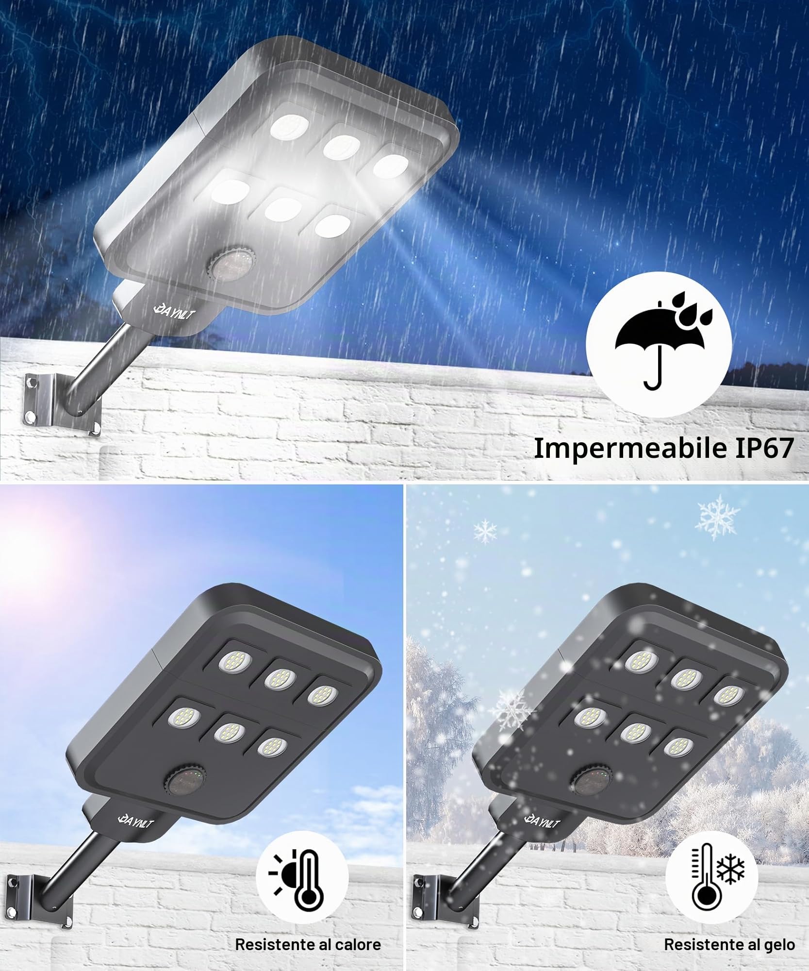 JAYNLT X-8000W Lampione Solare Led Esterno, Lampada Commerciali Super Bright 6500K con Sensore di Movimento, Lampioni di Sicurezza Energia Solari IP67 Impermeabile per Garage Cortile