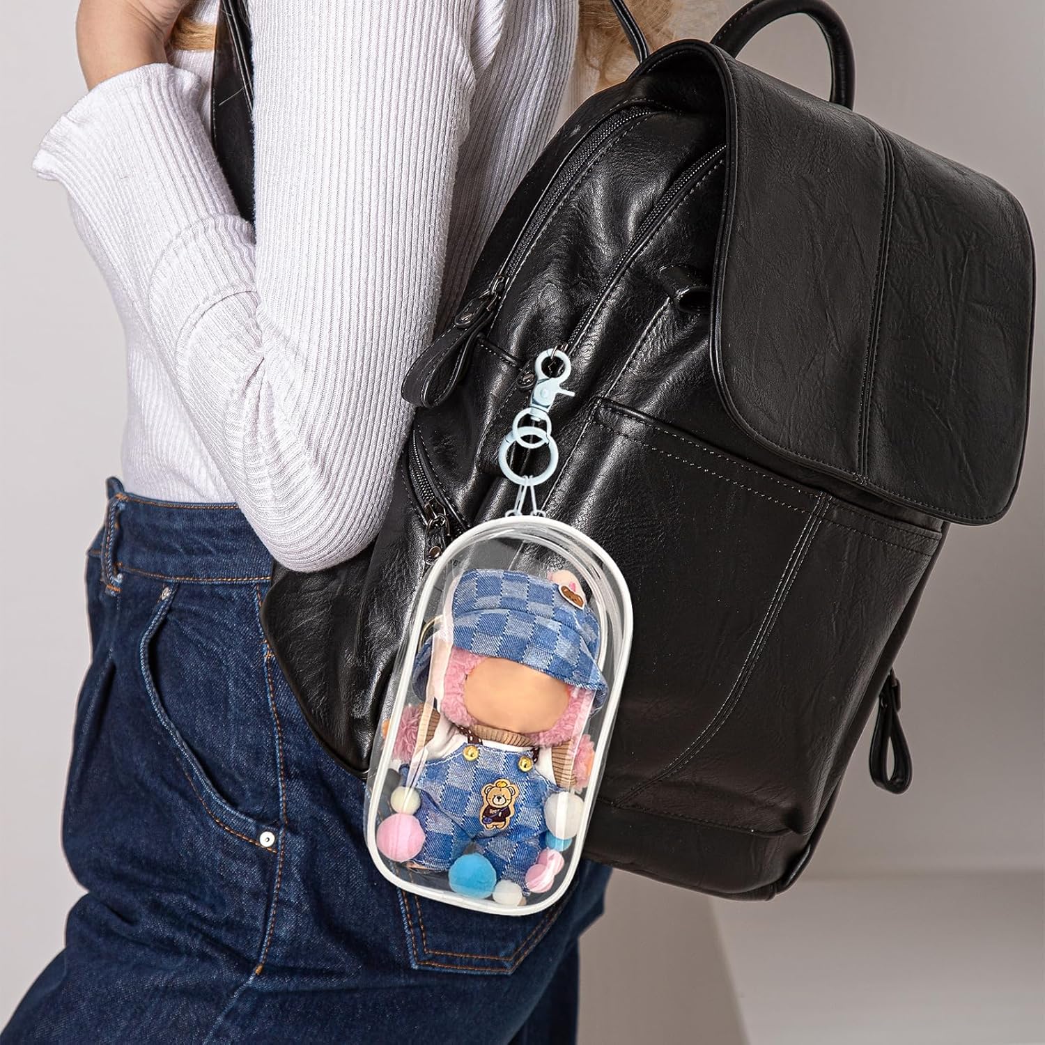 2-Pack Clear Figure Display Bag for 17cm Dolls – Doll Pouch with Keychain, Portable & Dustproof Carrying Case for Funs Collectibles