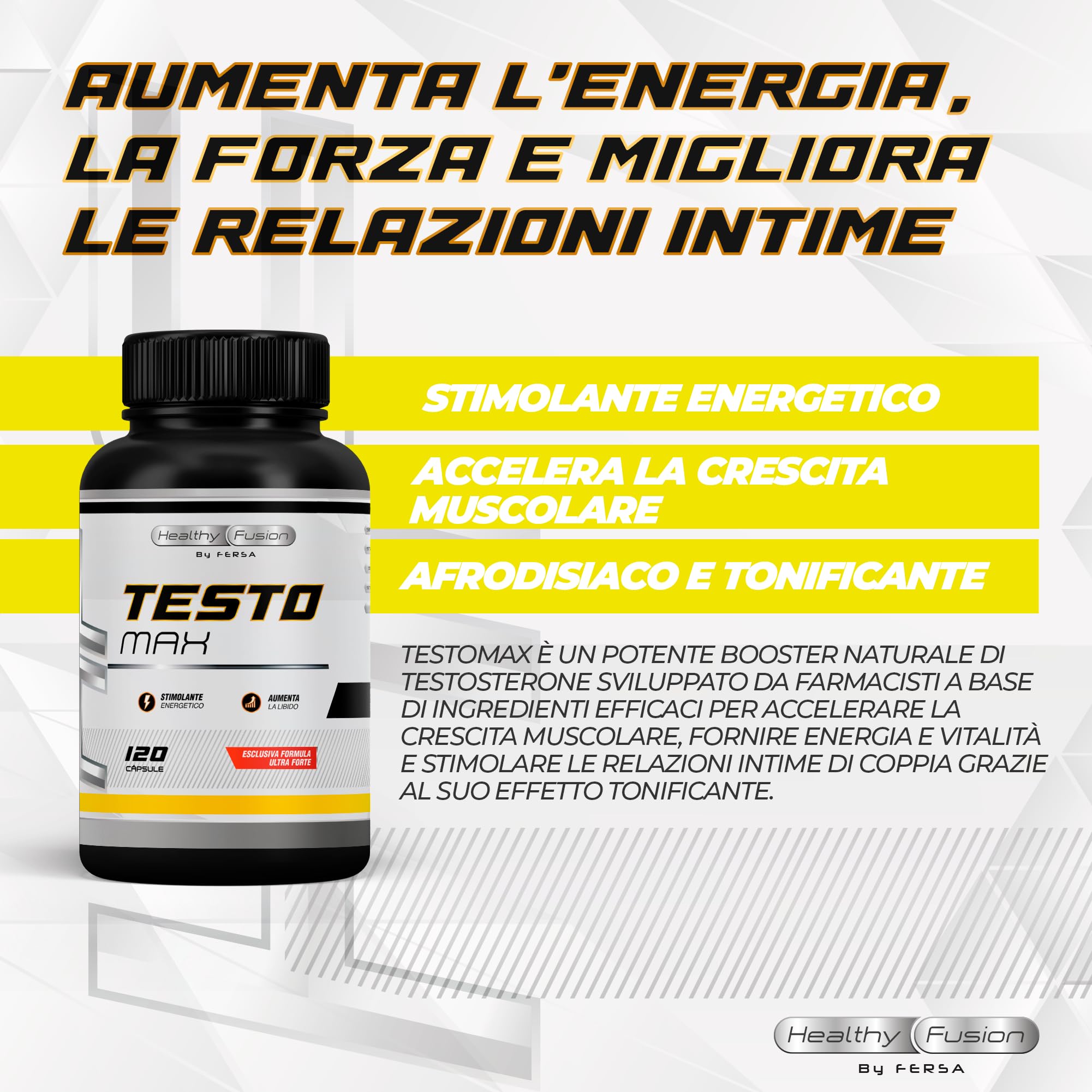 Booster di Testosterone per uomo | Energia, forza, muscolazione e vigore | Maca Andina, Ginseng, Tribulus e Taurina | Aumenta l'energia e migliora le prestazioni sportive e muscolari | 120 caps