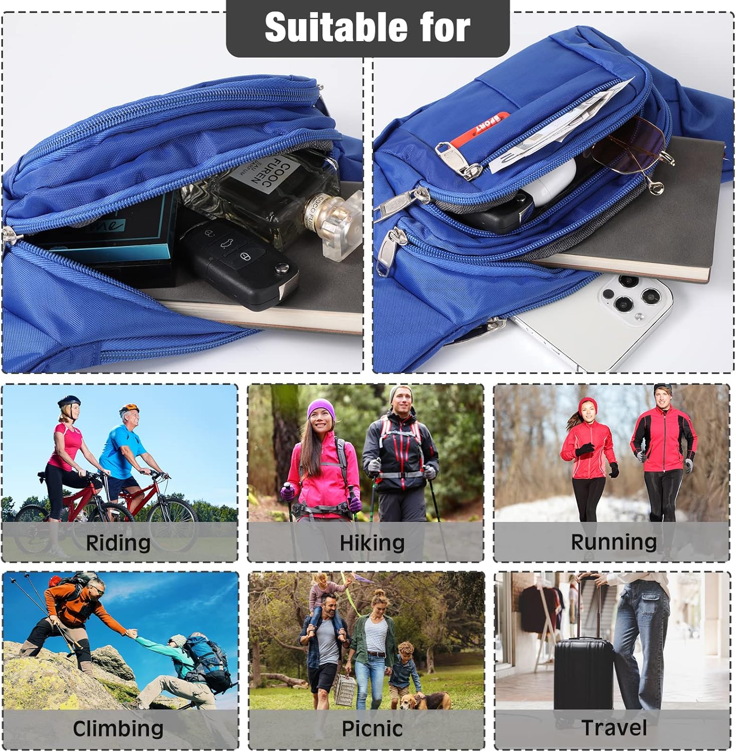 Kajaia 16 Pieces Fanny Pack Bulk Adjustable Waist Bags with Zippers Crossbody Party Fanny Packs Canvas Waist Belt Bag for Women Men Kids Teams Travel Running Cycling Hiking(Neon) - Image 7