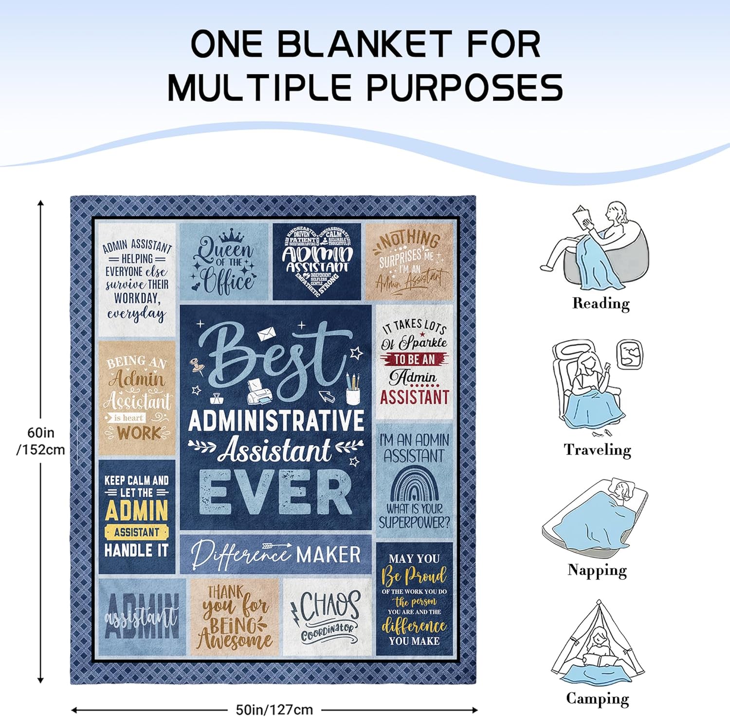 Administrative Assistant Gifts, Administrative Professional Day Gifts for Women, Best Executive Admin/Administrator Assistant/Chaos Coordinators Appreciation Gift Ideas Throw Blanket 60"x50" - Image 5