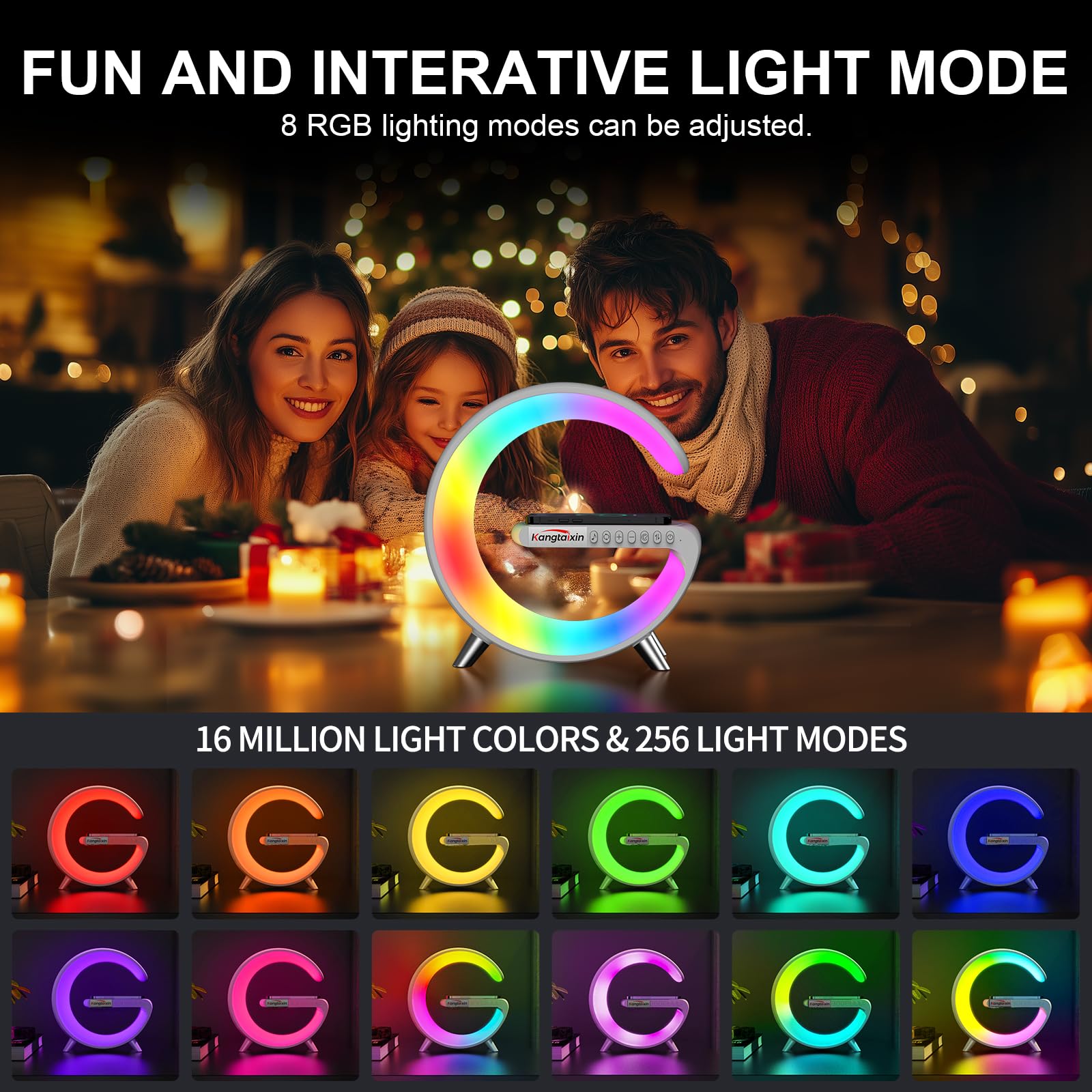 Kangtaixin Luce Notturna con Caricatore Wireless, G Stile - Lampada da Tavolo da Letto, Controllo APP Smart RGB Colore Cambiando Luce Ambientale, Dimmerabile Lampada d'Atmosfera per Camera da Letto