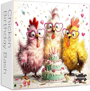 Chicken Puzzles for Adults 1000 Piece, PICKFORU Funny Chicken Jigsaw Puzzle Birthday Candy, Animal Art Hard Difficult Cute Rooster Theme as Home Decor