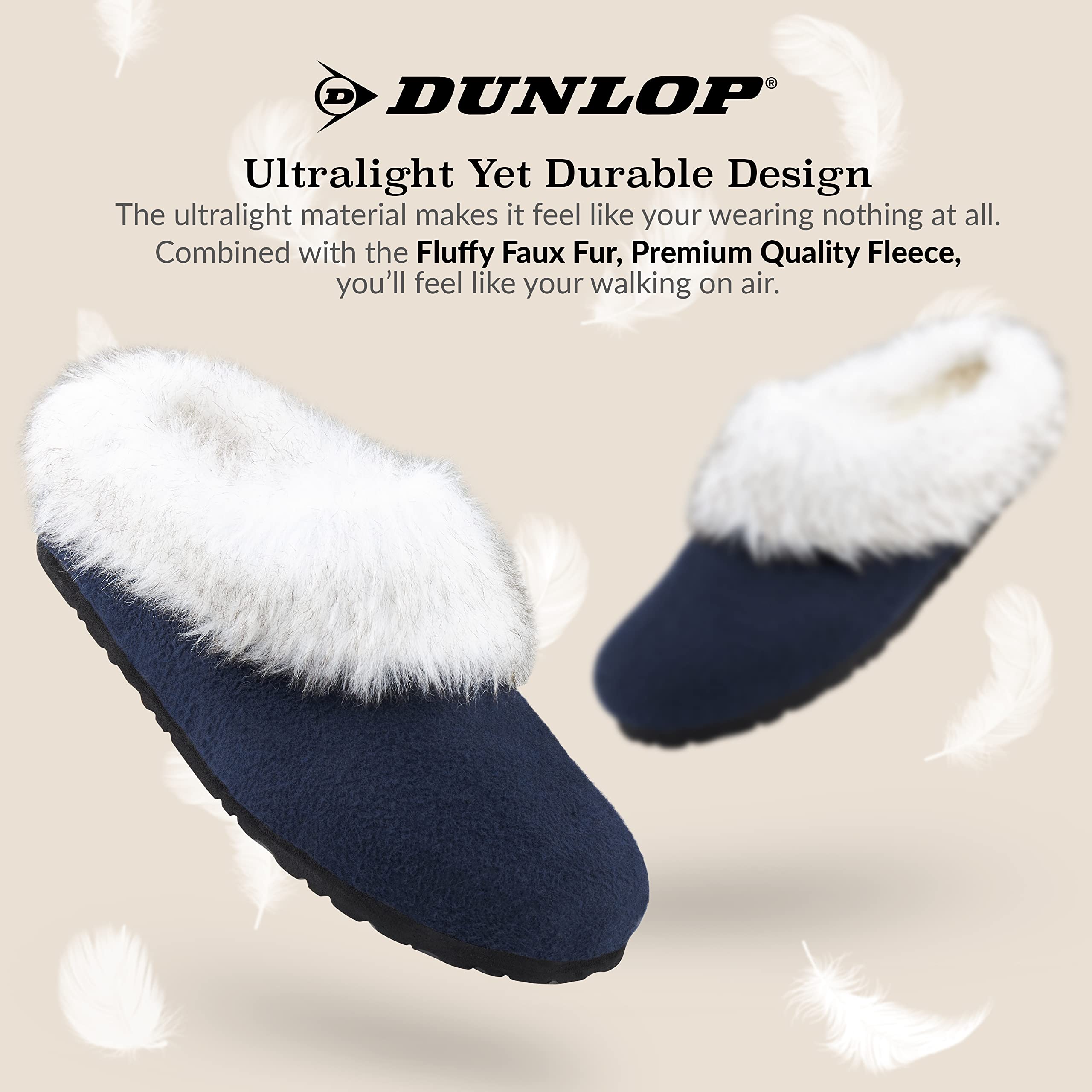 DUNLOP Pantofole Donna, Ciabatte Pelose Donna Invernali da Casa Antiscivolo con Suola in Gomma