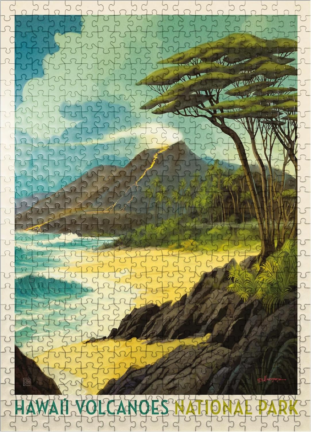MyPuzzle Hawai'i Volcanoes National Park: Lava in The Lagoon, Vintage Poster - Premium 500 Piece Jigsaw Puzzle for Adults