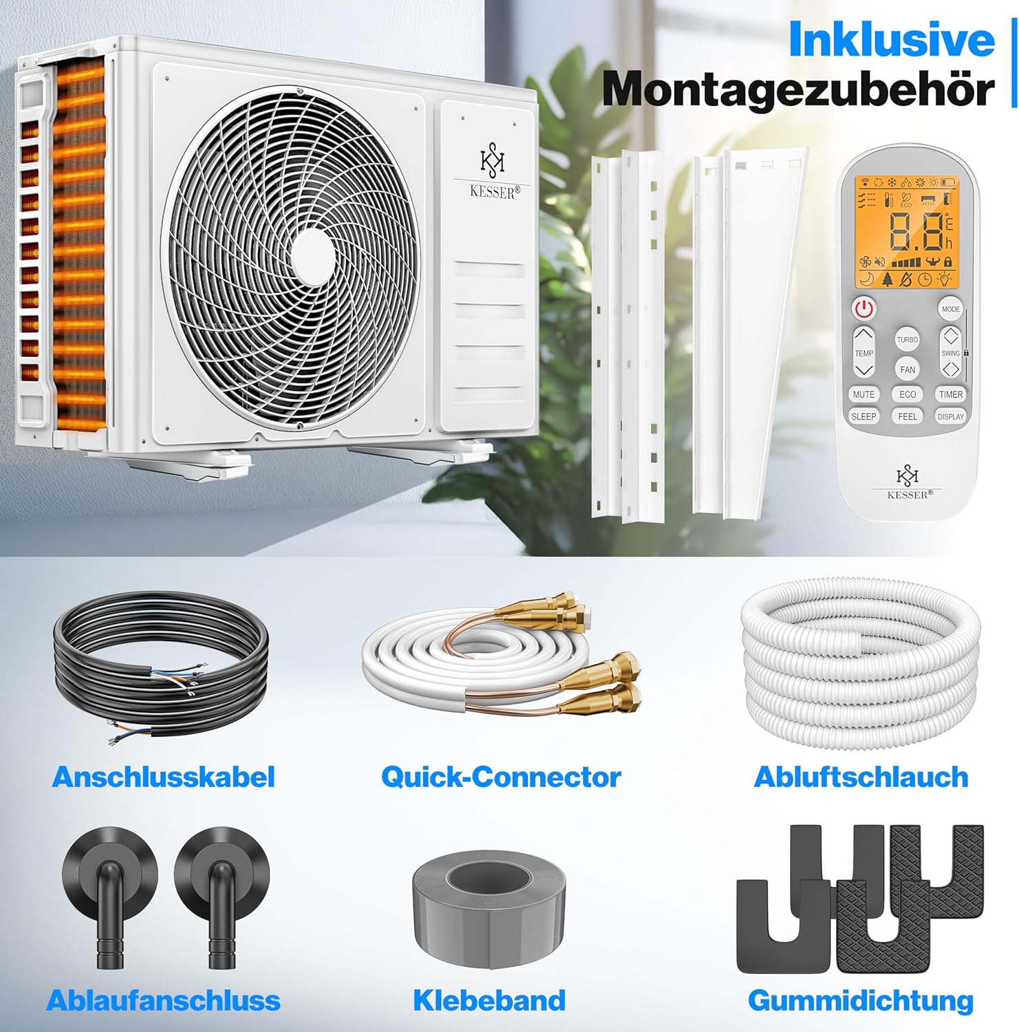 KESSER® Split Klimaanlage Set Quick Connect 12000 BTU