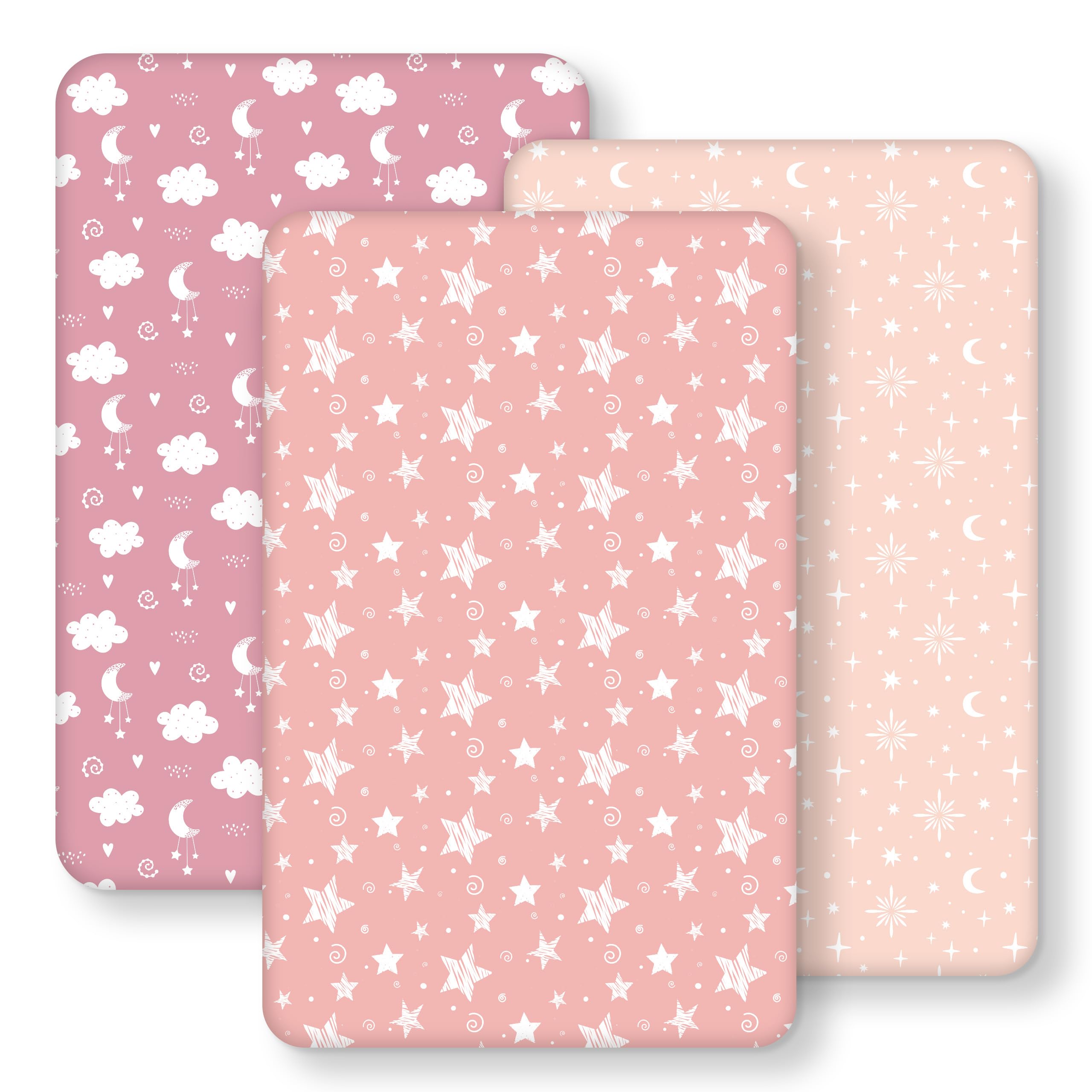 Baby Bedside Bassinet Sheets Fitted, 33”x20” Compatible with Baby Delight Dream On Me &amp; Most Rectangle Bedside Sleeper Bassinet Mattresses, Super Soft Microfiber Pink Stars