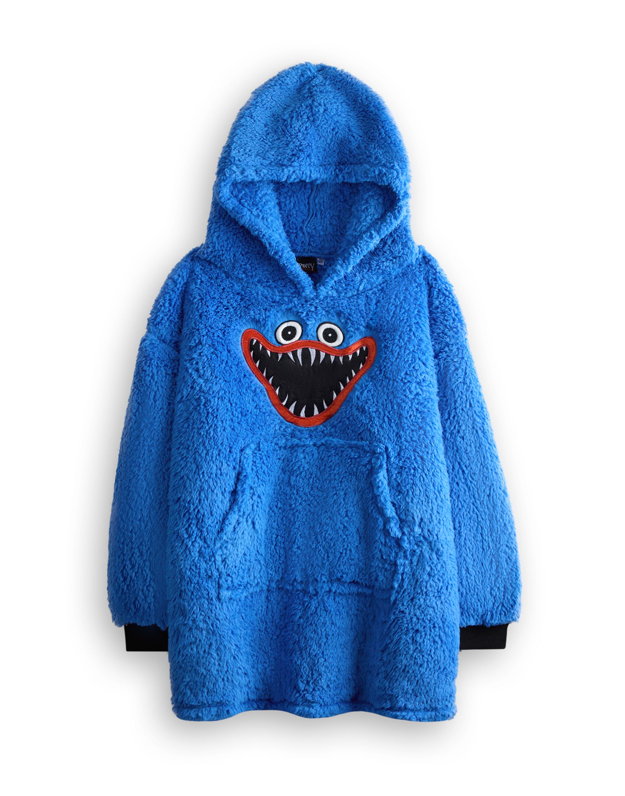 Poppy Playtime Boys Wearable Blanket Hoodie | Kids Blue Hooded Fleece Pullover with Character Face | Children Loungewear with Pockets | Survival Game Merchandise Gift