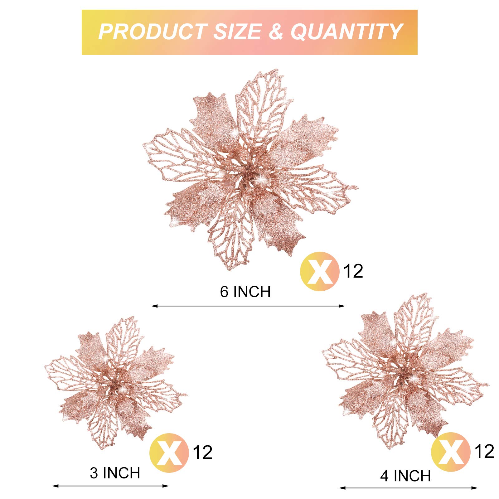 WILLBOND 36 Pezzi Fiori di Poinsettia Artificiali Glitterati di Natale Decorazioni di Fiori di Natale Ornamenti per Capodanno Albero di Natale Nozze