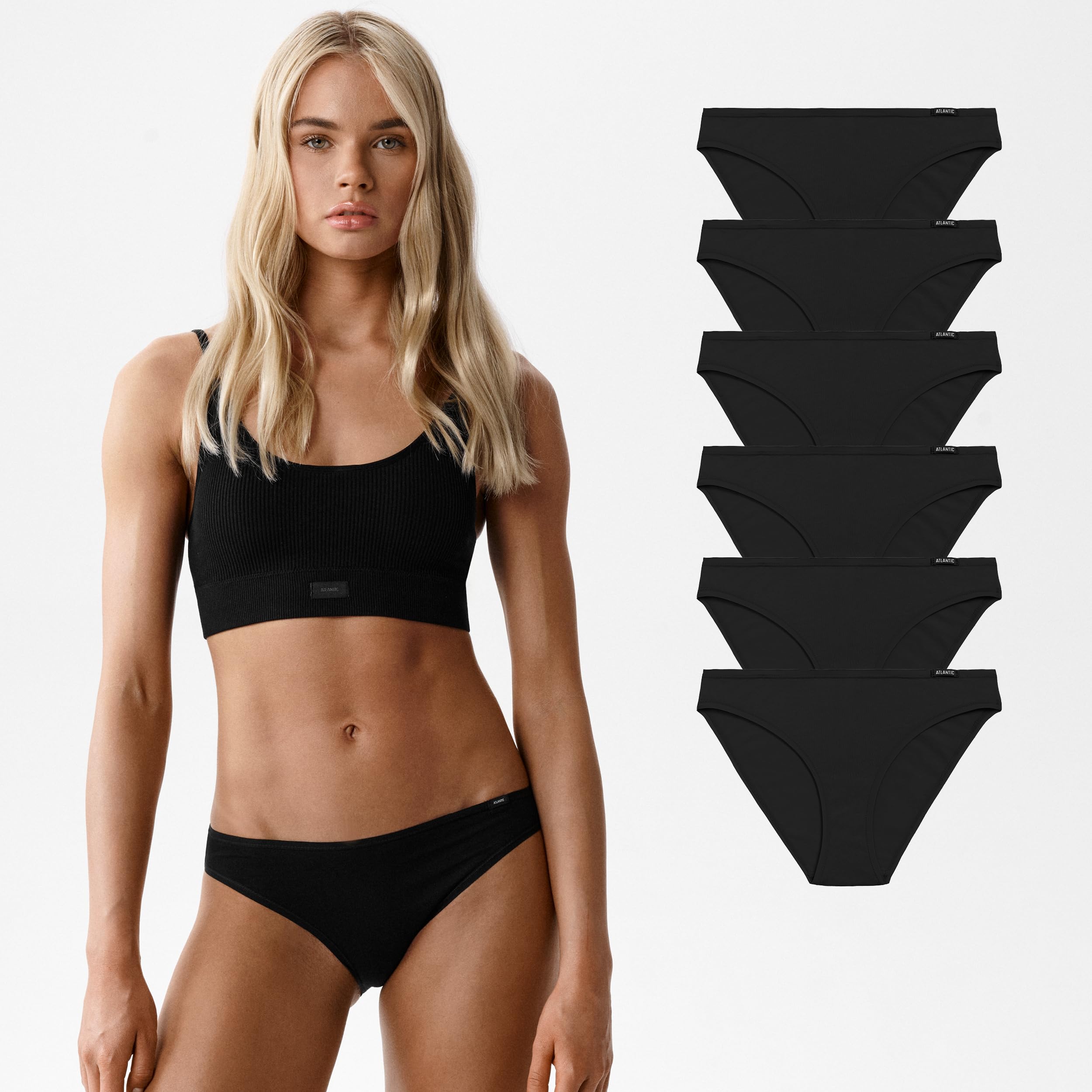 ATLANTIC UNDERWEAR 3-pak / 6 par damskich slipów sportowych | Miękka i przewiewna bawełna z dodatkiem elastycznego elastanu, sportowy krój