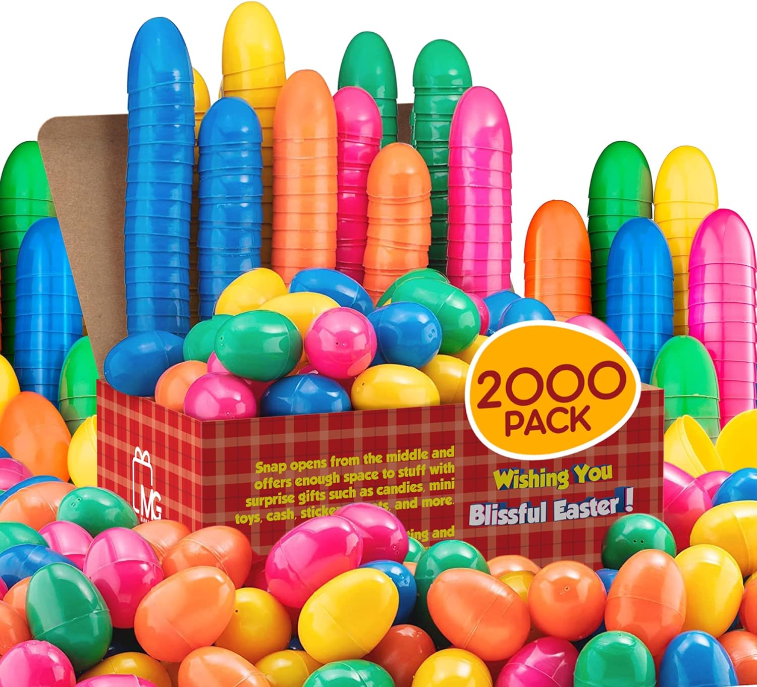 MAXYGIFT Plastic Easter Eggs Bulk 2000 Pack - 2.25" Fillable Multi-Color Eggs for Hunts, Baskets & Parties