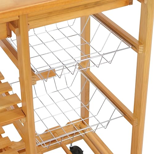 Miniatura 8 de Carrito de cocina con ruedas de 4 niveles, carrito de almacenamiento de cocina de madera, carrito de microondas con toallero, cajones, estantes,