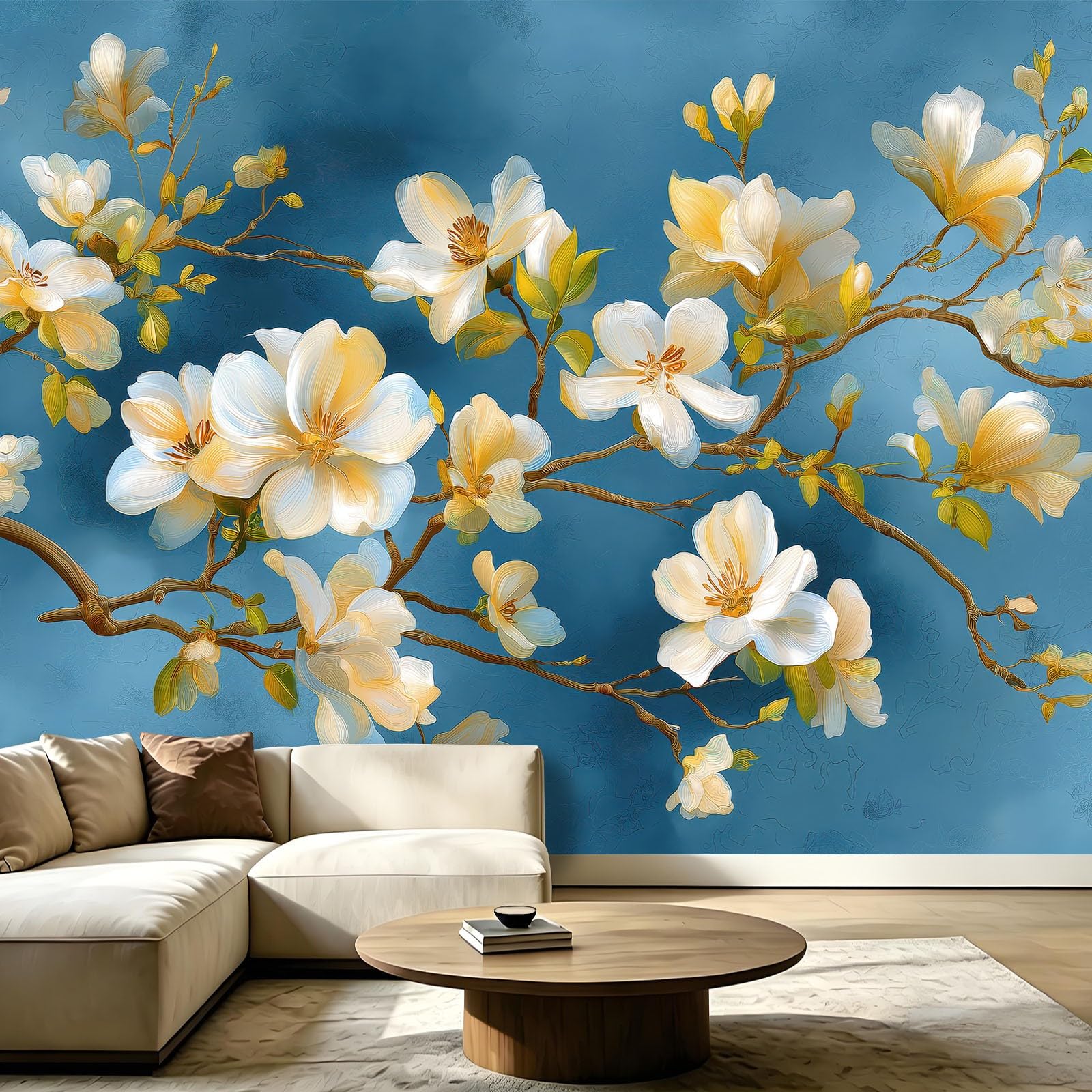 Carta da parati fotografica in tessuto non tessuto, stile cinese, impressionismo, piante e fiori, 200 x 140 cm, carta da parati fotografica per soggiorno, sala da tè e corridoio, carta da parati in