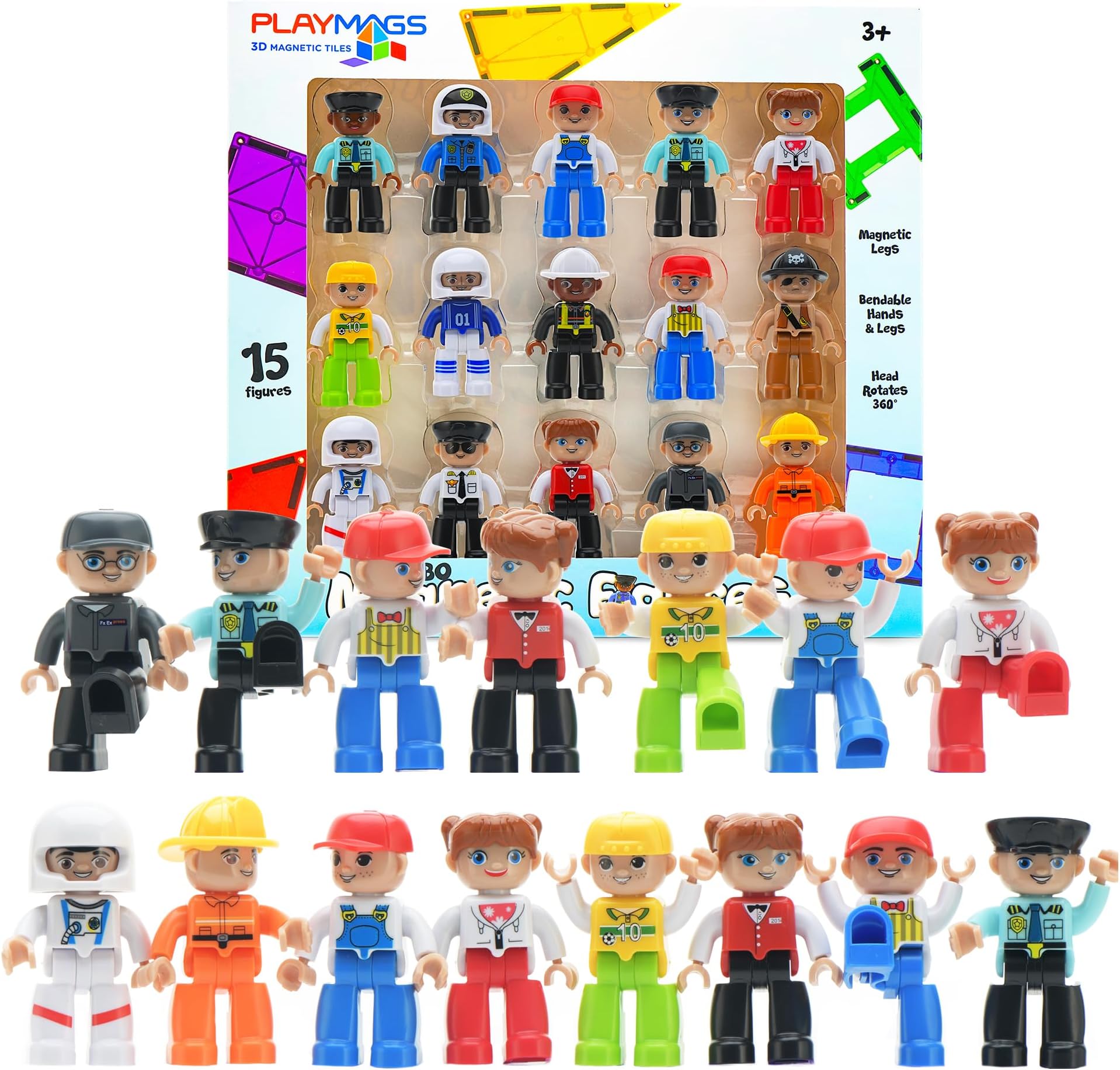 Large Magnetic Figures Community Set of 15 Pieces – 3 Inches Play People Perfect for Magnetic Toys Building Blocks - STEM Learning Toys for Kids – Magnet Tiles Expansion Accessories Pack