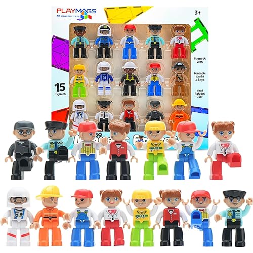 Playmags Large Magnetic Figures Community Set of 15 Pieces – 3” Play People Perfect for Magnetic Toys Building Blocks - STEM Learning Toys for Kids – Magnet Tiles Expansion Accessories Pack