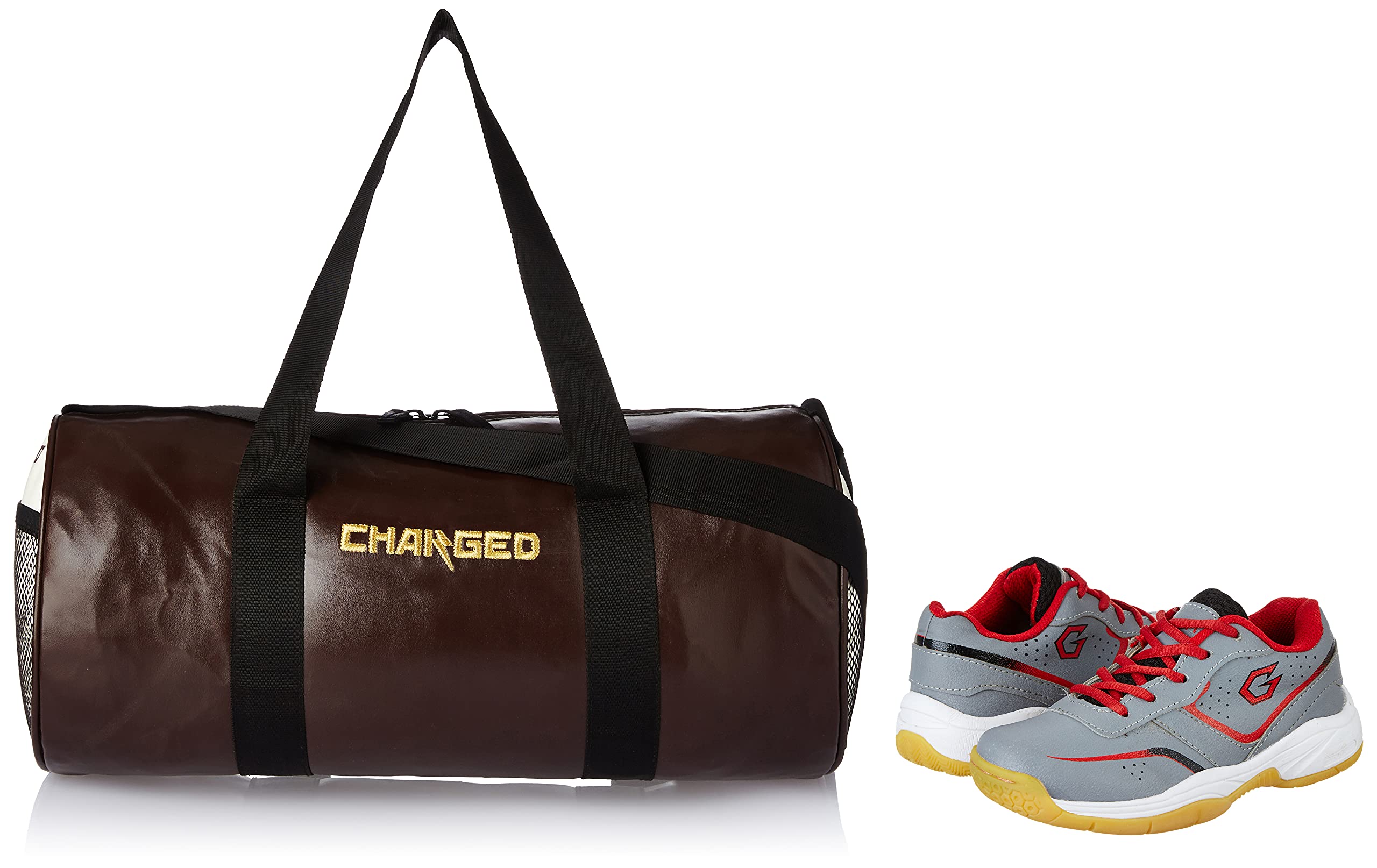 Charged Sports Bag Adena Brown with Gowin Court Shoe Smash Grey Red Size 1